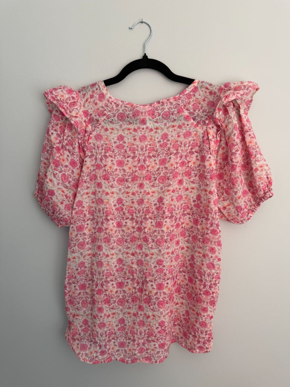 Hester & Orchard Pink Floral Ruffle Button Up Blouse 100% Cotton Feminine - Picture 9 of 11